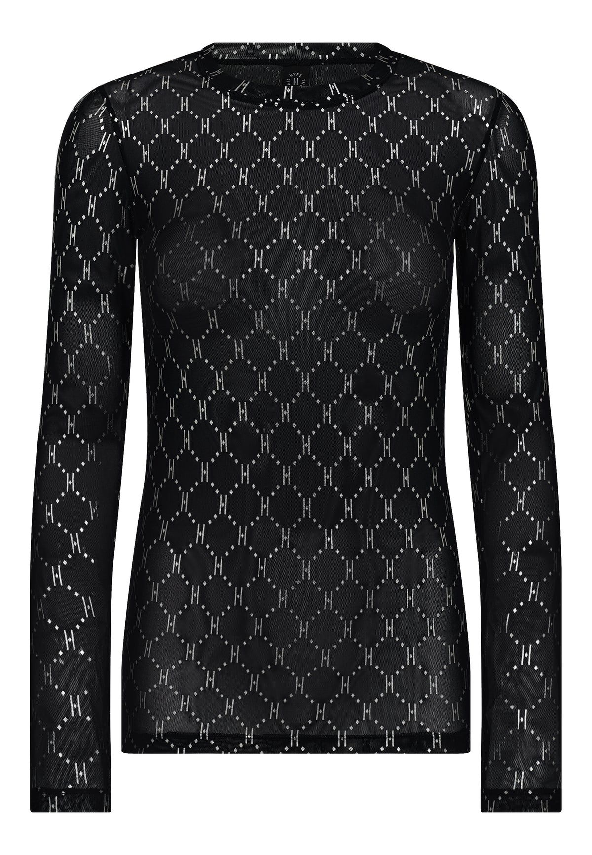 HTD Logo Mesh Bluse, Sort m. Sølv