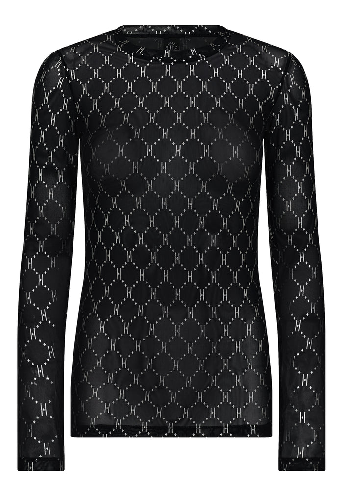 HTD Logo Mesh Bluse, Sort m. Sølv