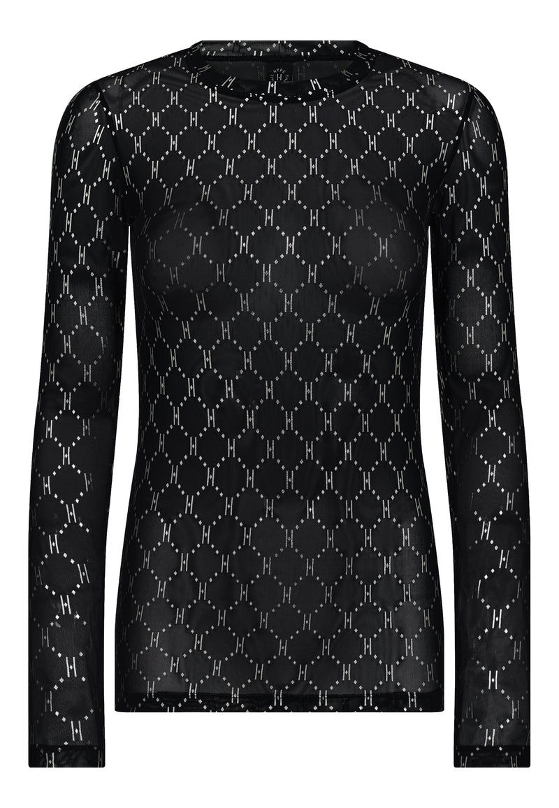 HTD Logo Mesh Bluse, Sort m. Sølv