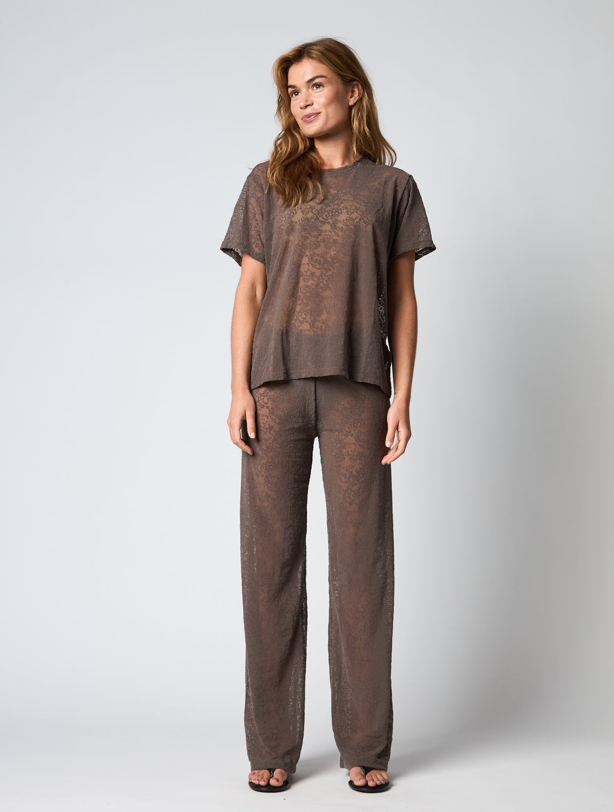 HTD Floral Mesh Tee, Brun