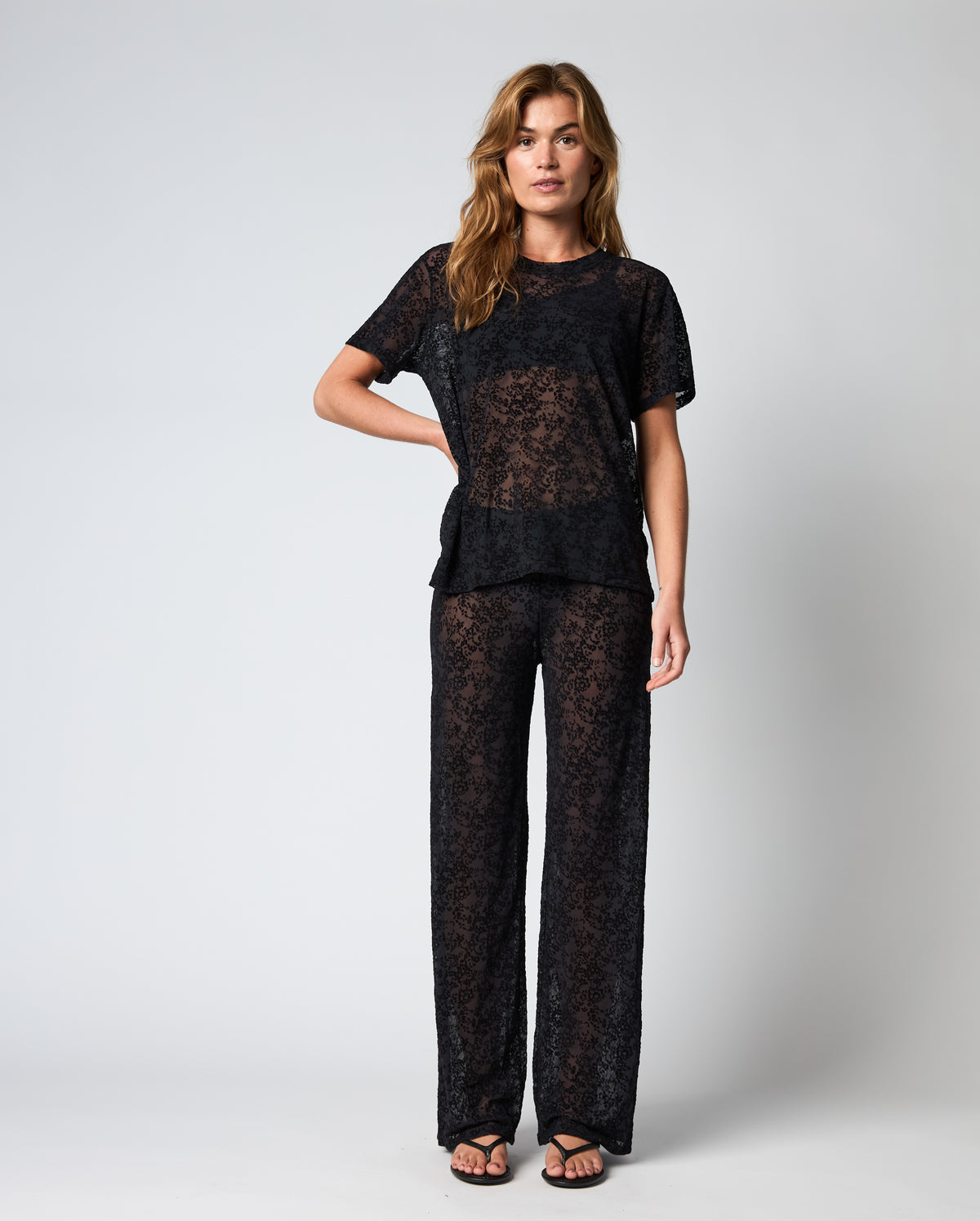 HTD Floral Mesh Tee, Sort