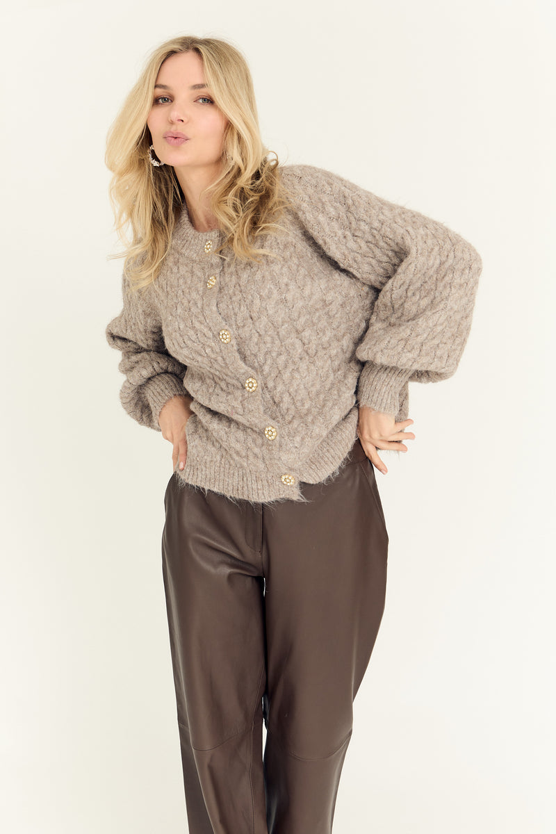 Kabba Strik Cardigan, Light Brown