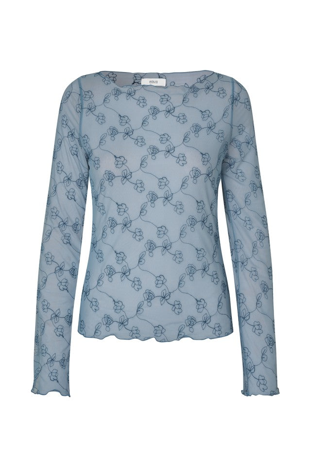 Nicola Mesh Bluse, Faded Denim