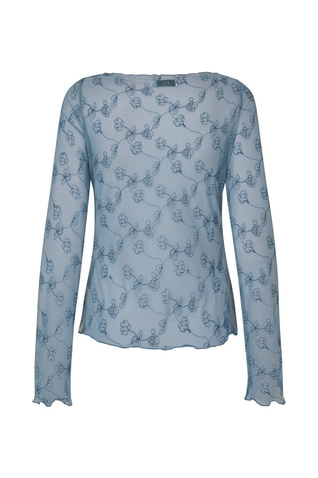 Nicola Mesh Bluse, Faded Denim