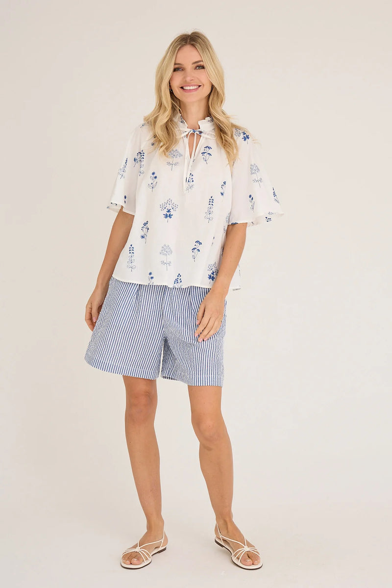 Agnelia Bluse, White/Blue