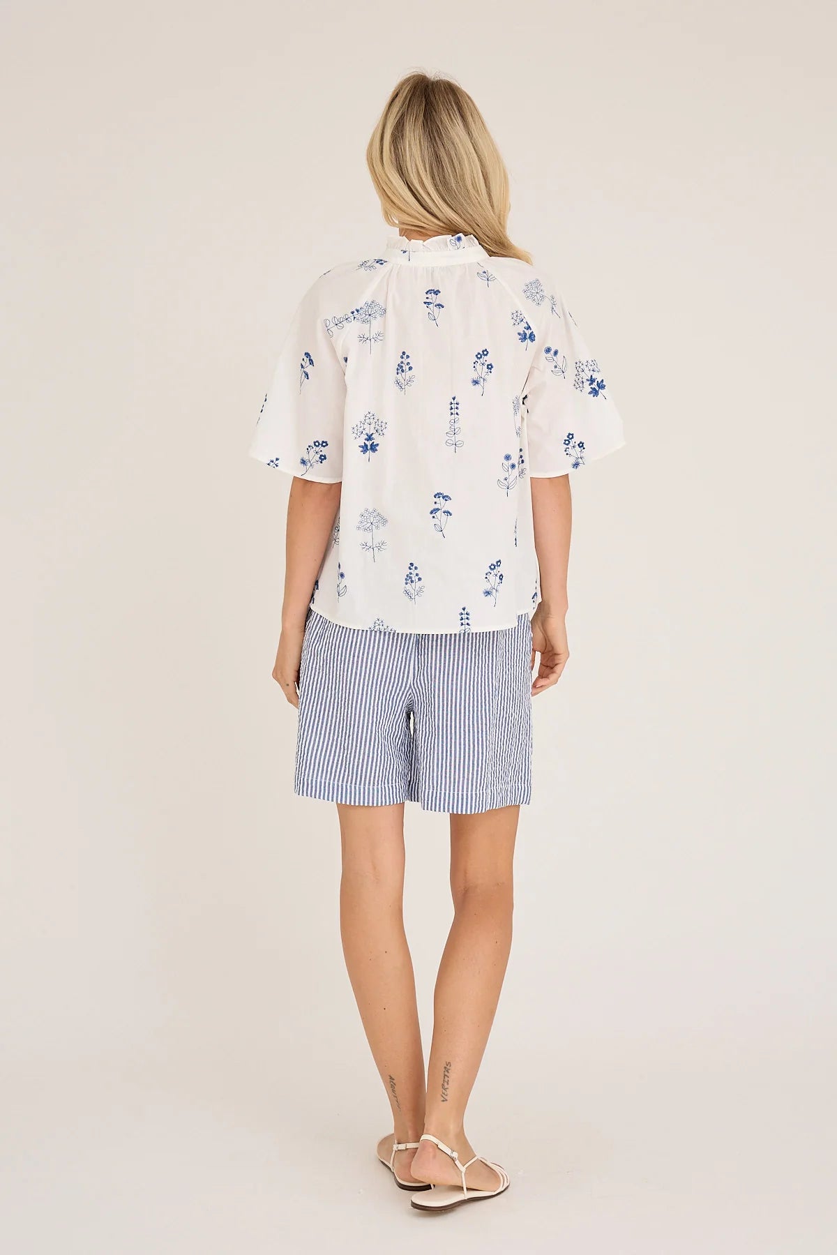 Agnelia Bluse, White/Blue