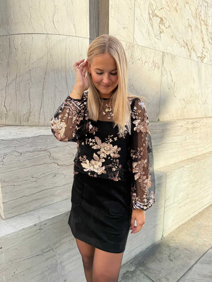Estelle Bluse, Sort/Rose Gold