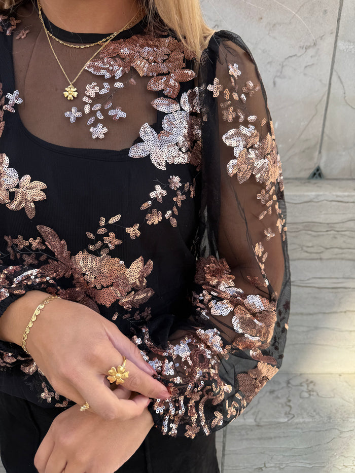 Estelle Bluse, Sort/Rose Gold
