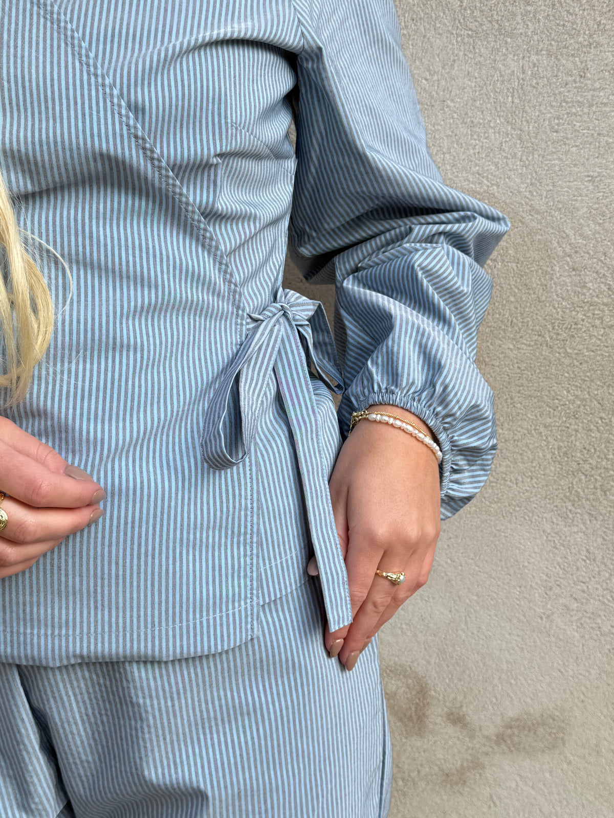 Lydia Top, Navy/Azure Stribet