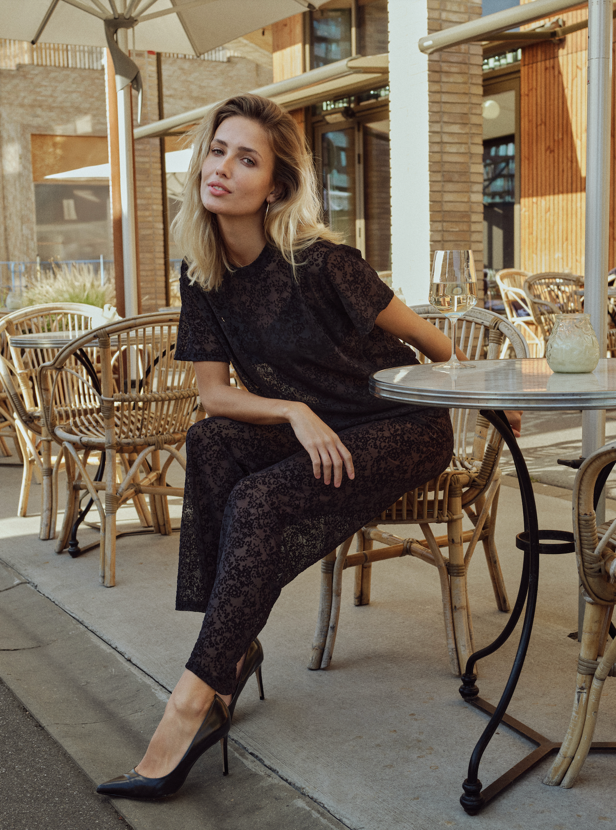 HTD Floral Mesh Tee, Sort