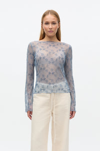 Nicola Mesh Bluse, Faded Denim