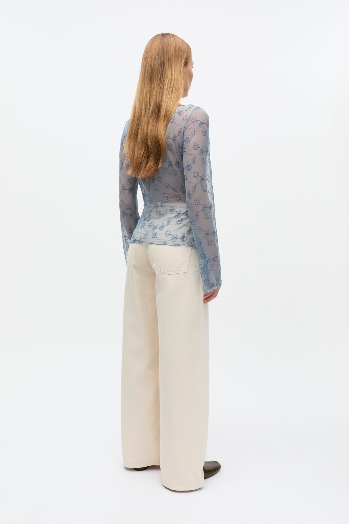 Nicola Mesh Bluse, Faded Denim