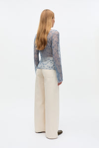 Nicola Mesh Bluse, Faded Denim