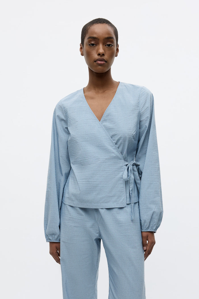 Lydia Top, Navy/Azure Stribet