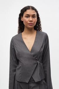 Croydon Bluse, Grey/White