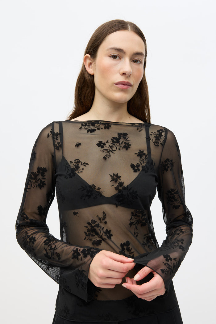 Nicola Mesh Bluse, Sort