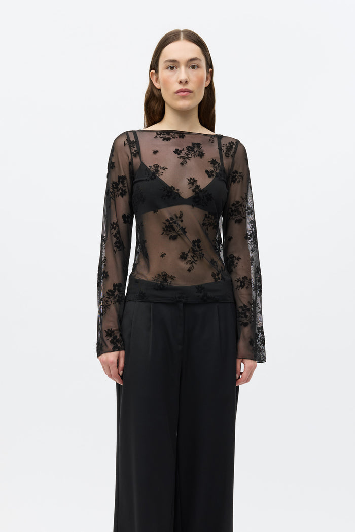 Nicola Mesh Bluse, Sort