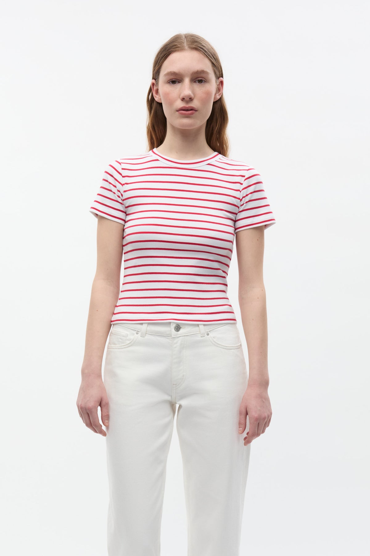 Ally Crop Tee, Salsa Stripe