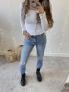 EMILY RIPPED JEANS CROPPED ANKLE - BLÅ